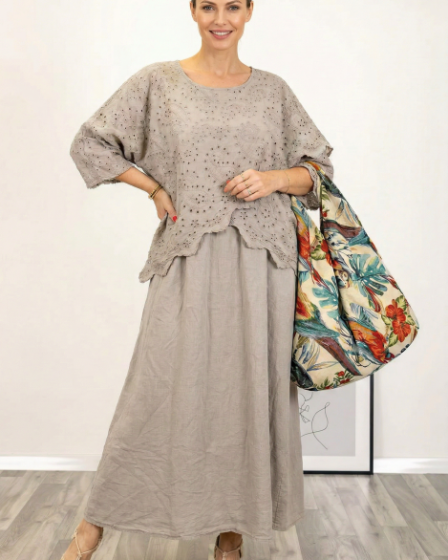 Rochie lunga din bumbac cu suprapunere