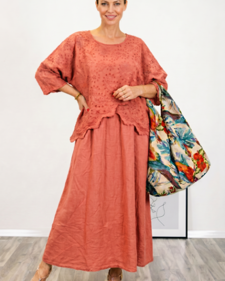 Rochie lunga din bumbac cu suprapunere