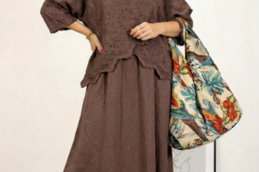 Rochie lunga din bumbac cu suprapunere