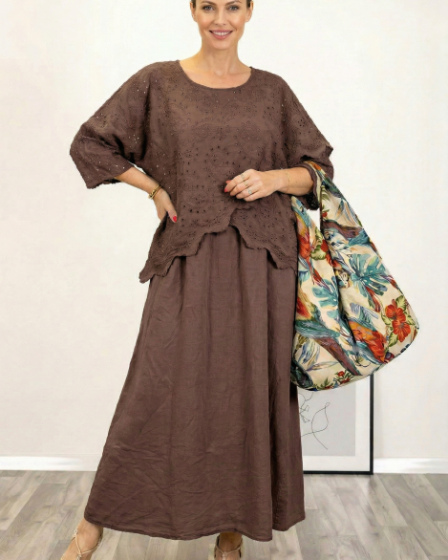 Rochie lunga din bumbac cu suprapunere