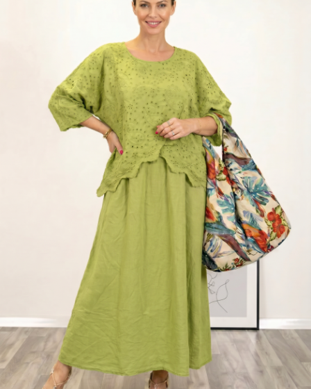 Rochie lunga din bumbac cu suprapunere