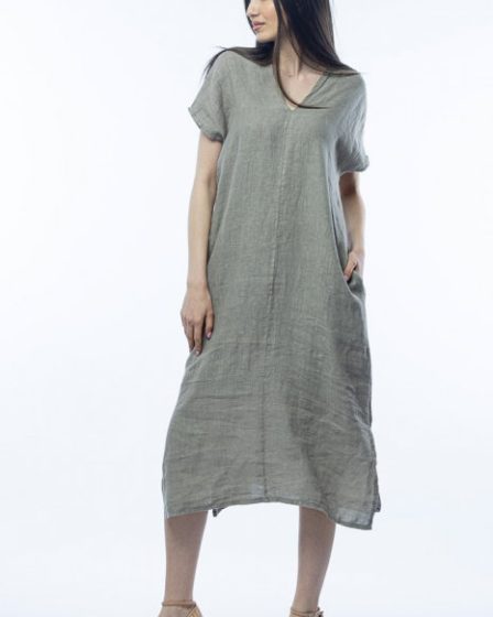 Rochie lunga din in cu funda pe spate