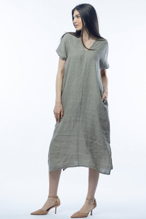 Rochie lunga din in cu funda pe spate