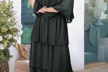 Rochie lunga suprapusa din matase si vascoza