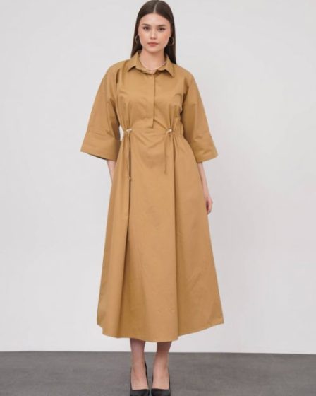 Rochie lunga tip camasa din poplin satinat de bumbac