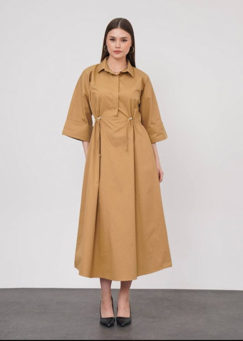 Rochie lunga tip camasa din poplin satinat de bumbac