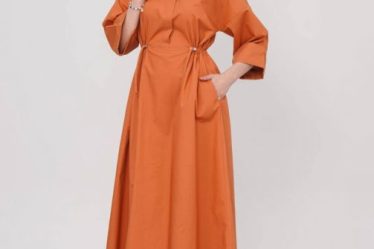 Rochie lunga tip camasa din poplin satinat de bumbac
