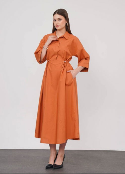 Rochie lunga tip camasa din poplin satinat de bumbac