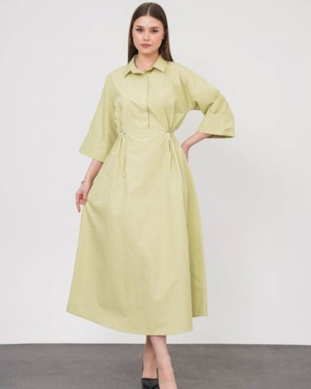 Rochie lunga tip camasa din poplin satinat de bumbac