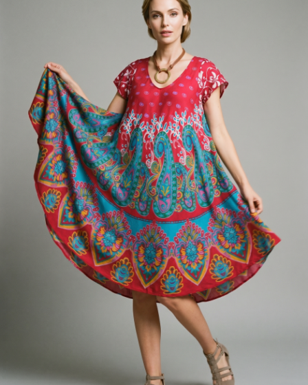 Rochie midi A-line cu imprimeu paisley