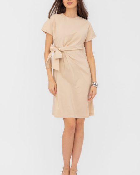 Rochie midi bej din vascoza