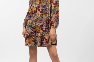 Rochie midi cu volane si imprimeu floral in nuante de toamna