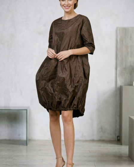 Rochie midi cu volum tip balon din tafta cu memorie