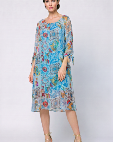 Rochie midi din matase si vascoza