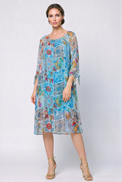 Rochie midi din matase si vascoza