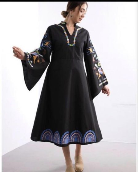Rochie neagra din poplin de bumbac