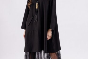 Rochie neagra oversize din stofa subtire suprapusa