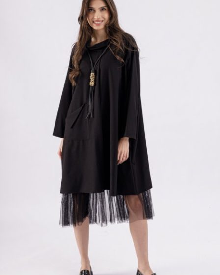 Rochie neagra oversize din stofa subtire suprapusa