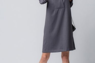 Rochie office gri cu guler tunica