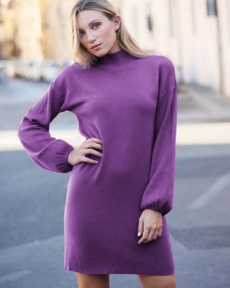 Rochie scurta tricotata cu maneca bufanta