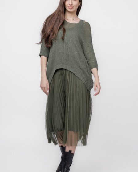 Rochie suprapusa cu puloveras si tulle plisat