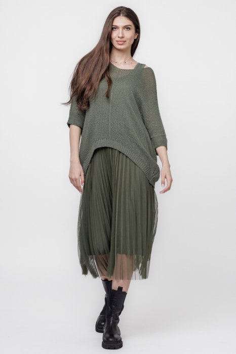 Rochie suprapusa cu puloveras si tulle plisat