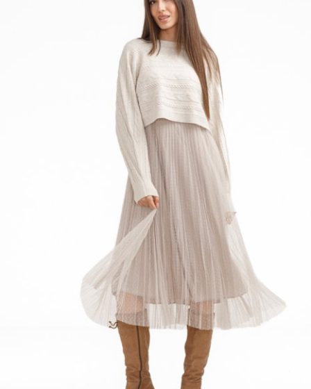 Rochie suprapusa din tulle cu bulinute cu puloveras cu model