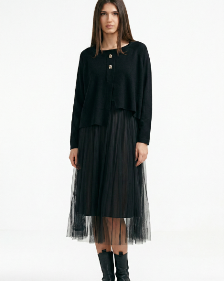 Rochie suprapusa din tulle  cu puloveras cu nasturi metalici neagra