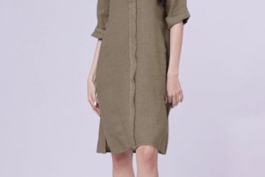 Rochie tunica din in bej inchis