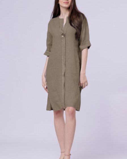 Rochie tunica din in bej inchis