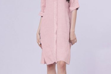 Rochie tunica din in roz prafuit