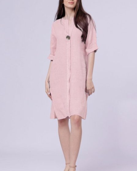 Rochie tunica din in roz prafuit