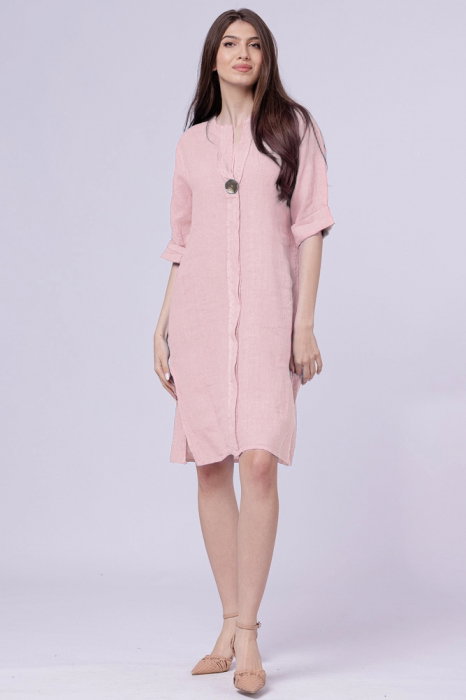 Rochie tunica din in roz prafuit
