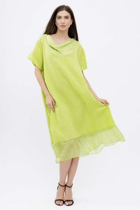 Rochie verde praz usor asimetrica A-line