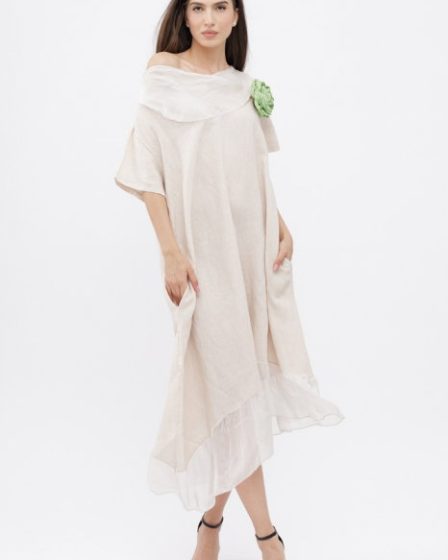 Rochie bej usor asimetrica A-line