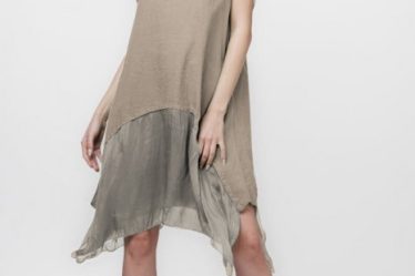 Rochie din in cu volan din matase naturala si colturi