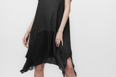 Rochie din in cu volan din matase naturala si colturi