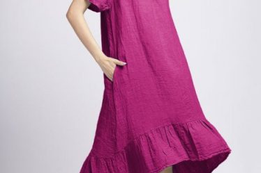 Rochie in colturi din in magenta