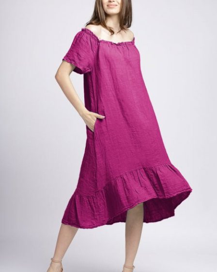 Rochie in colturi din in magenta