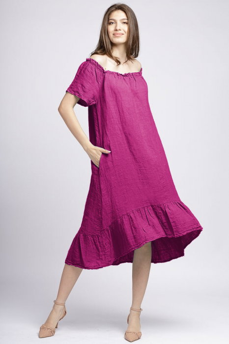 Rochie in colturi din in magenta