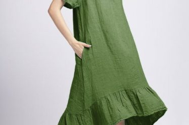 Rochie in colturi din in verde oliv