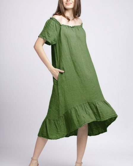 Rochie in colturi din in verde oliv