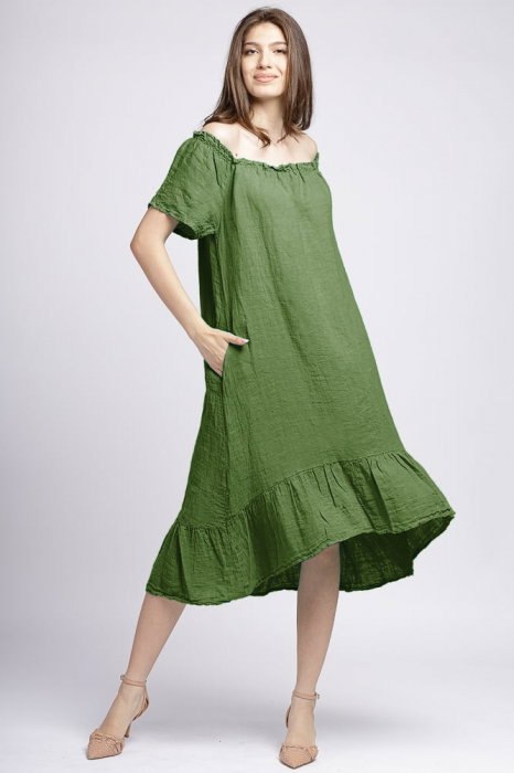 Rochie in colturi din in verde oliv