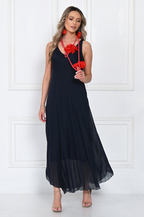 Rochie lunga din matase cu croi fluid si bretele fine