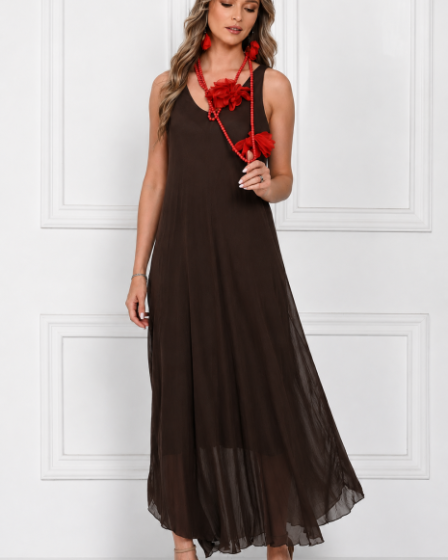 Rochie lunga din matase cu croi fluid si bretele fine