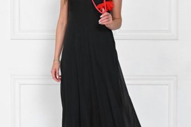 Rochie lunga din matase cu croi fluid si bretele fine