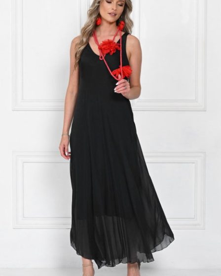 Rochie lunga din matase cu croi fluid si bretele fine