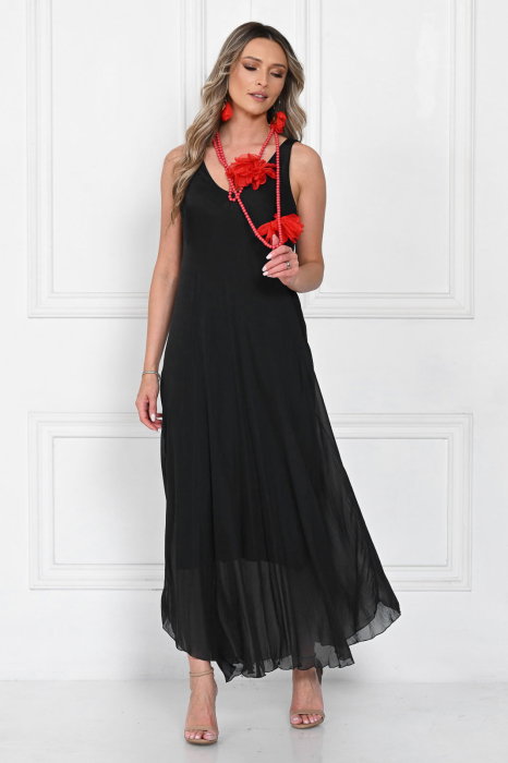 Rochie lunga din matase cu croi fluid si bretele fine