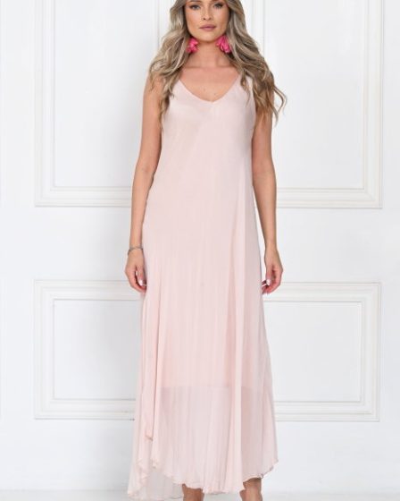Rochie lunga din matase cu croi fluid si bretele fine