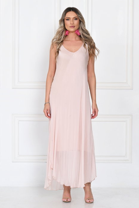 Rochie lunga din matase cu croi fluid si bretele fine